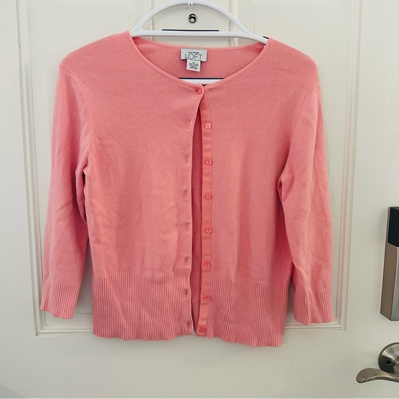 Ann Taylor Sweaters - Ann Taylor LOFT Cardigan M | Pink Button Down Ribbed Hem Casual Office Wear